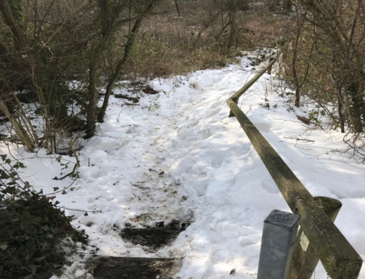 The causeway covered in snow in winter