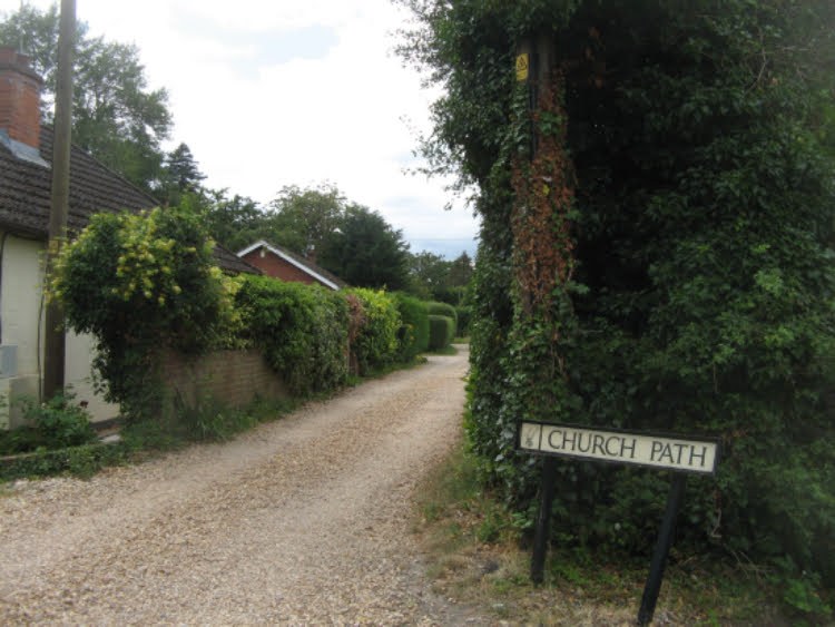 Church Path sign at the Hook end, beside a gravel lane